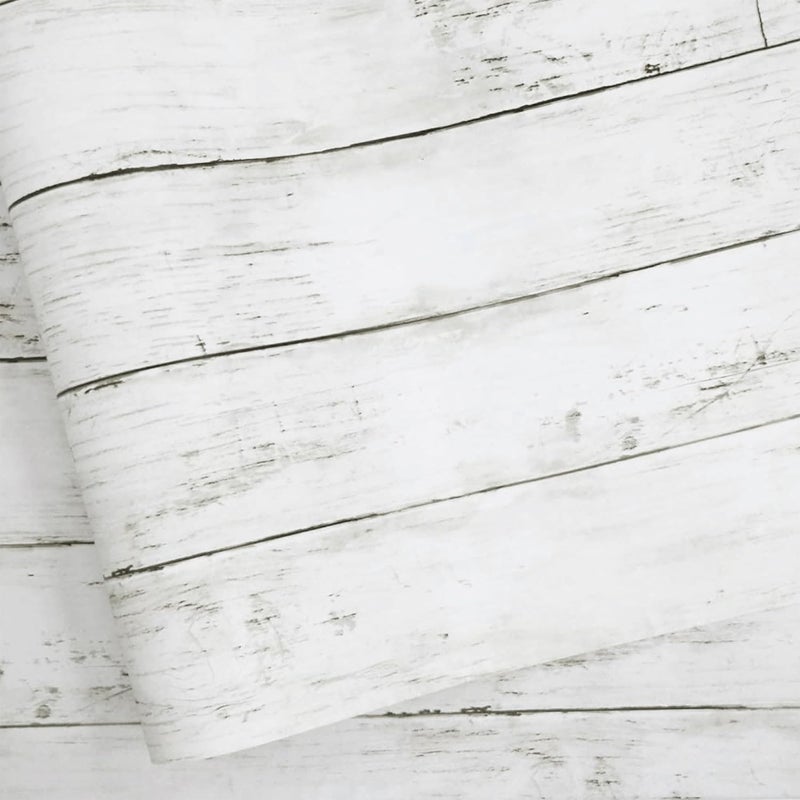 Abyssaly Peel and Stick Wallpaper 17.7" X 118" White Gray Wood Shiplap Contact Paper Self-Adhesive Removable Decorative Wall Covering Vintage Wood Plank Film for Home Decoration - Image 1